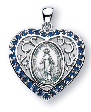 Sterling Silver Miraculous Medal with Cubic Set Zircons