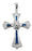 Sterling Silver Cubic Zircon and Sapphire Cross with 18-inch Rhodium Plated Chain