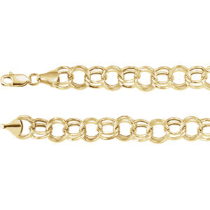 8-inch Double Link Charm Bracelet with Lobster Clasp - 14K Yellow Gold