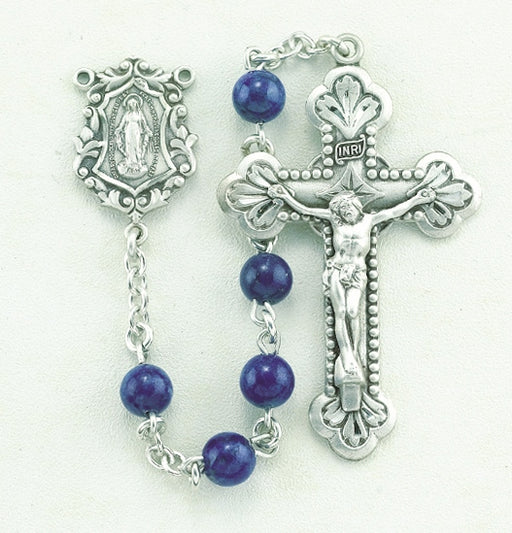 Genuine Lapis Sterling Rosary - Engravable