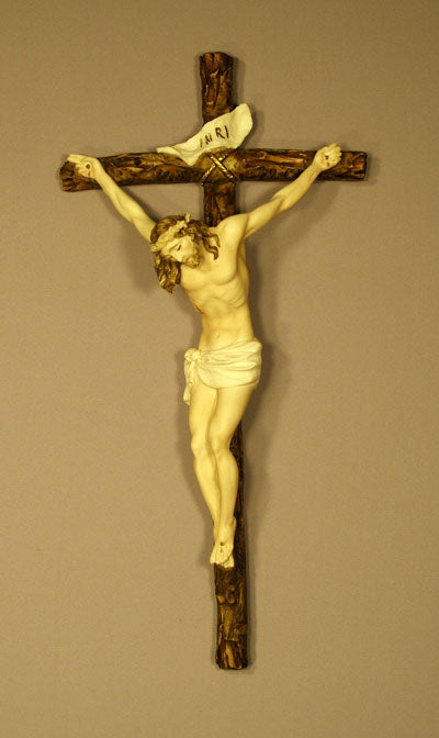 Crucifix By Ado Santini Hand-Painted Alabaster 16-inch
