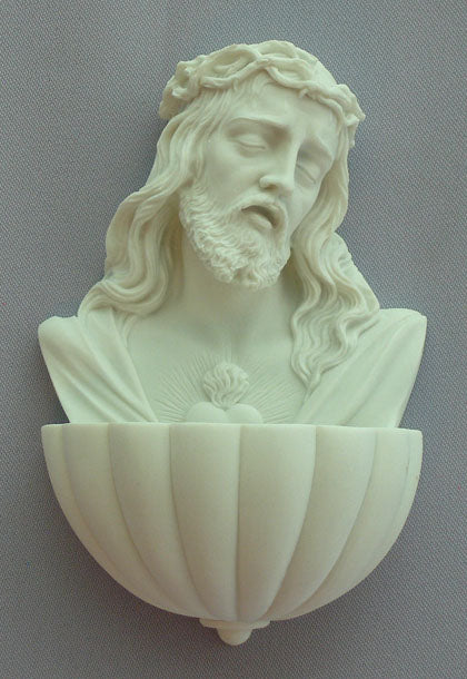 Sacred Heart Of Jesus Font White Alabaster 5.5-inch
