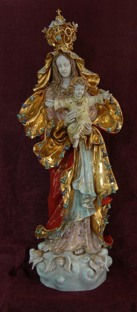 Our Lady Queen Of Peace Madonna And Child Hand-Painted Ceramic 14X38-inch