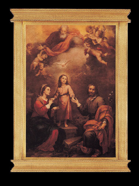 Holy Family With God The Father And Holy Spirit By Murillo Framed Florentine Plaque 22X30-inch