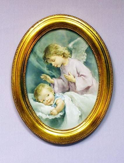 Guardian Angel Watching Over Infant Plaque 9-inch X 11-inch