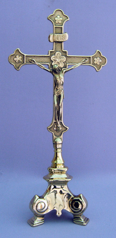 Standing Crucifix Shiny Brass 13.25-inch