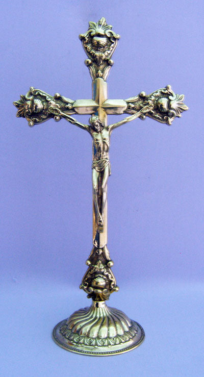 Standing Crucifix Shiny Brass 14.5-inch