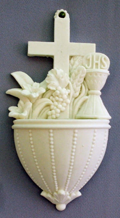 Communion Font With Lilies And Chalice White Alabaster 5.5-inch