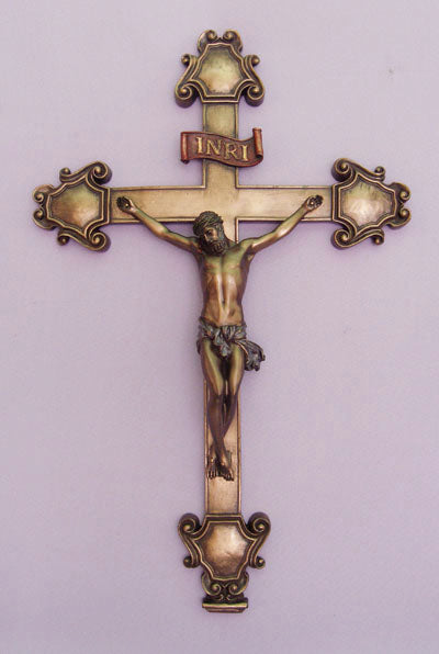 Crucifix Cold-Cast Bronze Lighty Hand-Painted 16.5X10.5-inch