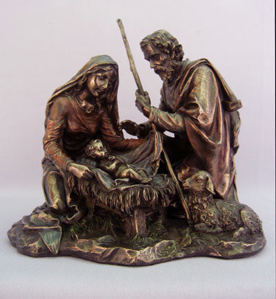Nativity One Piece Cold-Cast Bronze Lightly Hand-Painted 8.25-inch