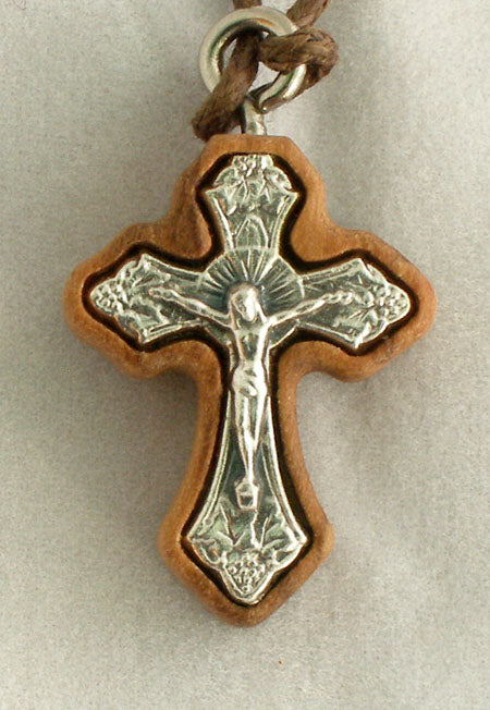Crucifix Necklace Wood/Silver 26-inch