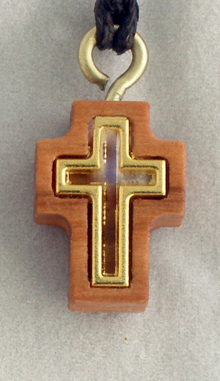 Cross Necklace Wood/Gold 26-inch