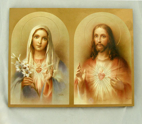 Sacred Heart Of Jesus/Immaculate Heart Of Mary Plaque 7.75X9.75-inch