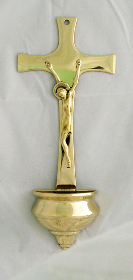 Crucifixion Font Shiny Brass 11.5-inch