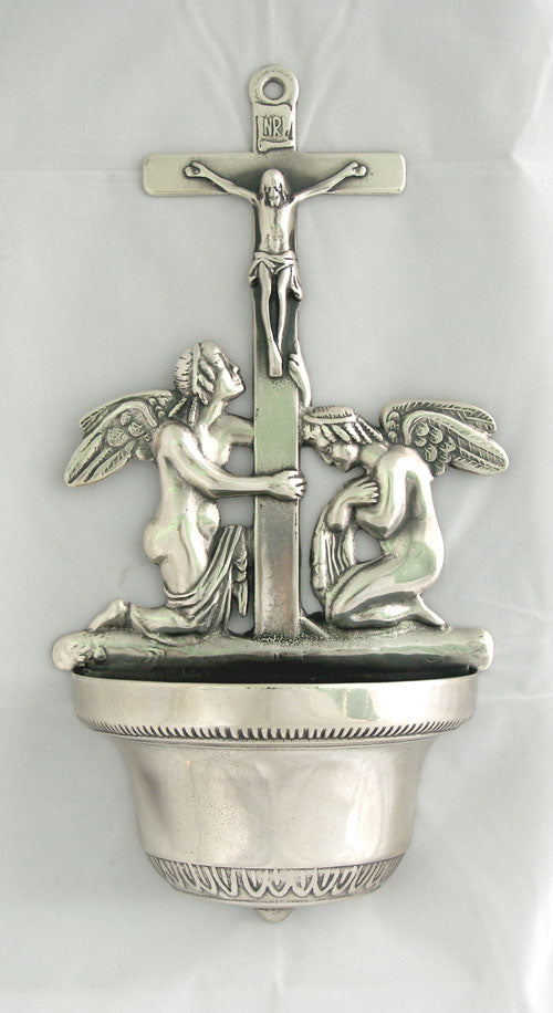 Crucifixion Font Silver-Plated Brass 12.25-inch