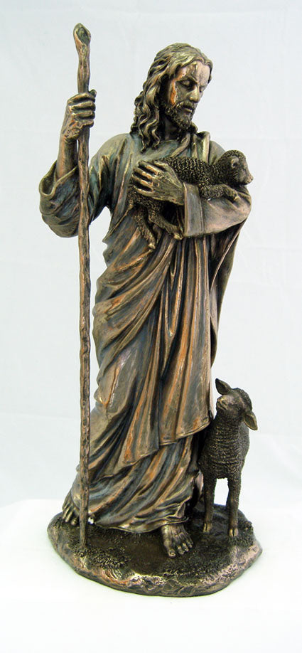 The Good Shepherd Cold-Cast Bronze Lightly Hand-Painted 11.5-inch