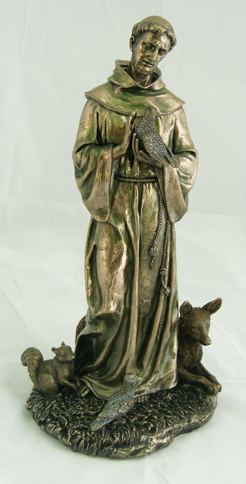 Saint Francis With Animals Cold-Cast Bronze Lightly Hand-Painted 12-inch