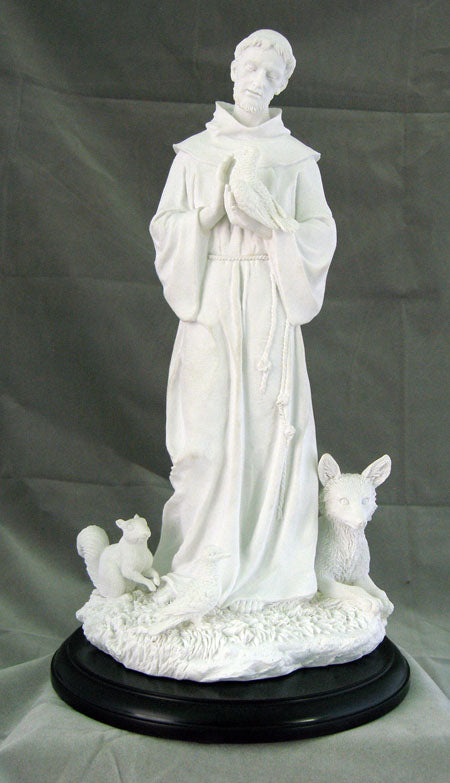 Saint Francis With Animals White On A Black Base 13-inch
