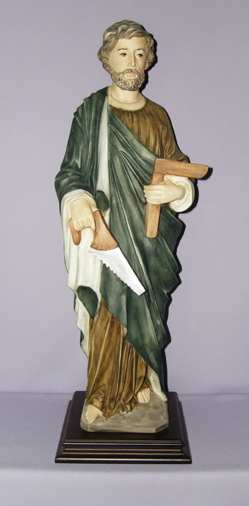 Saint Joseph The Worker By Ennio Furiesi In Hand-Painted Alabaster 24-inch