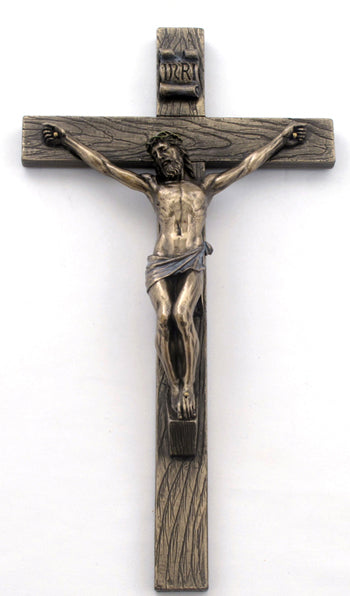 Crucifix Cold-Cast Bronze Lightly Hand-Painted 10-inch
