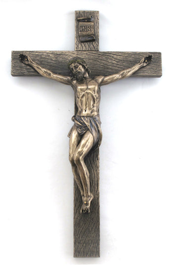 Crucifix Cold-Cast Bronze Lightly Hand-Painted 17-inch