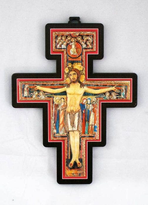 San Damian Cross Metal Relief On Wood 6.75-inch