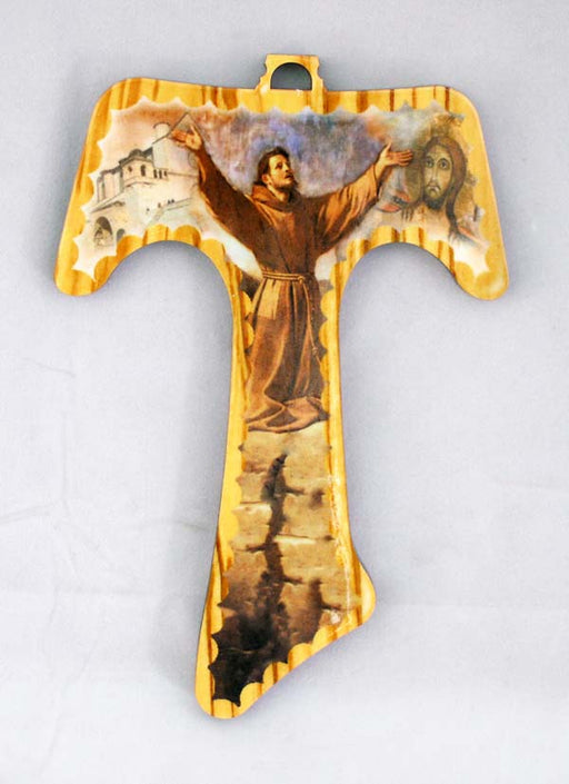 Tau-Saint Francis Cross Print On Wood 6-inch