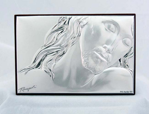 Crucified Christ In Sterling Silver On Wood Plaque 3.75X2.75-inch