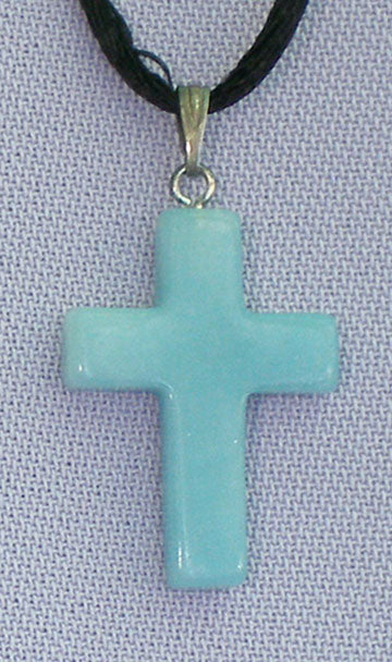 Amazonite Natural Stone Cross Necklace 26-inch