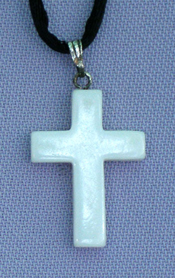 White Shell Natural Stone Cross Necklace 26-inch
