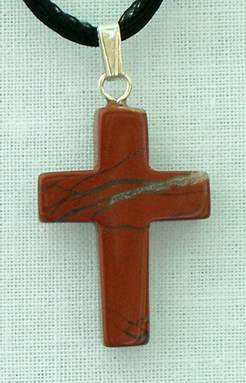 Red Jasper Natural Stone Cross Necklace 26-inch