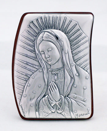 Our Lady Of Guadalupe Sterling Silver On Wood Plaque 2X2.75-inch