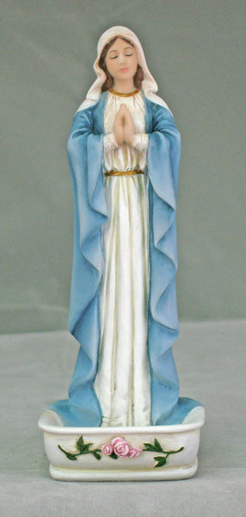 Praying Virgin Font/Rosary Holder Hand-Painted Color 6.25-inch