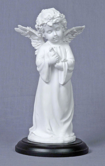 Angel Holding Dove White On A Black Base 7.75-inch