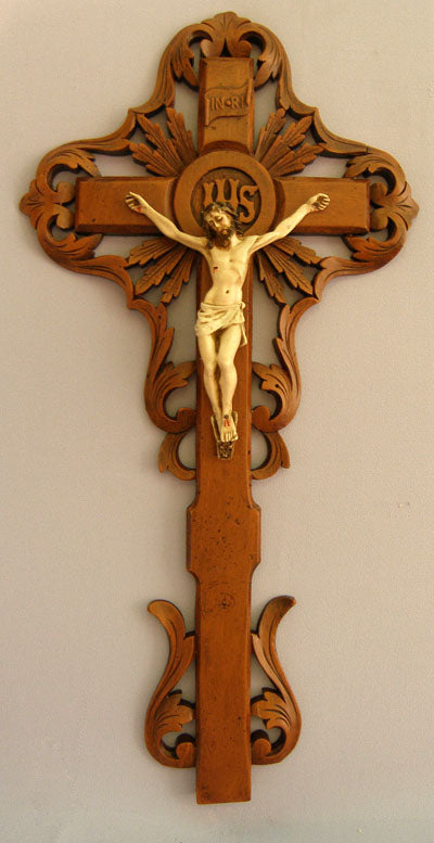 Ornate Crucifix Wood-Toned Alabaster 18-inch