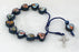 Decade Wood Rosary Bracelet With Metal Cross And Blue Print Beads