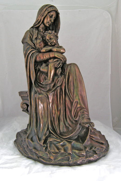 Madonnna And Child Seated Hand-Painted Cold-Cast Bronze 26-inch