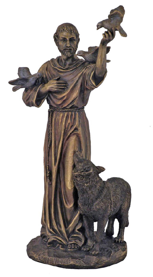Saint Francis With Animals Hand-Painted Col-Cast Bronze 10.5-inch