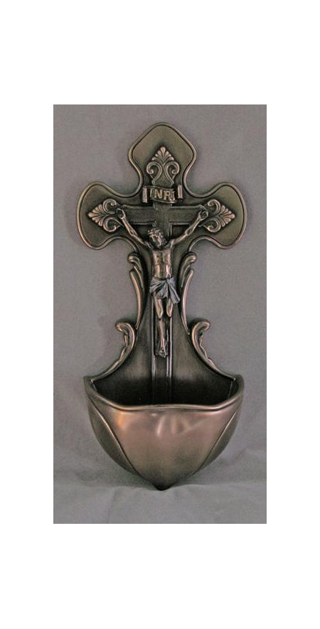 Crucifixion Font Hand-Painted Cold-Cast Bronze 7.5-inch