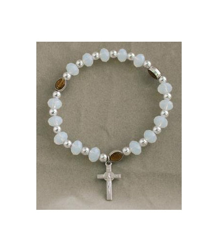 Miraculous Medal In Clear Elastic Bracelet With Cross