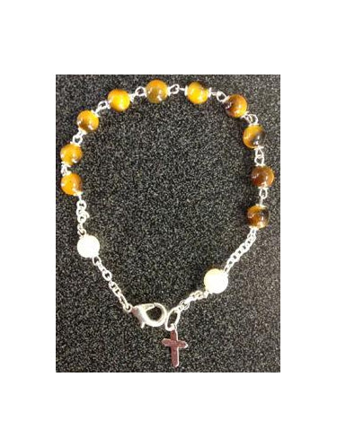 Tigers Eye Bracelet With Cross Silver Plated 7-inch