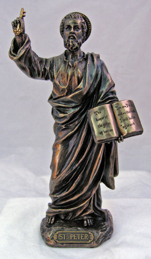 Saint Peter Lightly Hand-Painted Cold Cast Bronze 8-inch