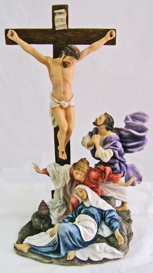 Crucifixion Scene Hand-Painted In Full Color 11-inch Tall