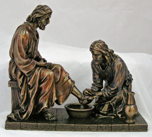 Christ Washing Feet Hand-Painted Cold-Cast Bronze 8.5-inch