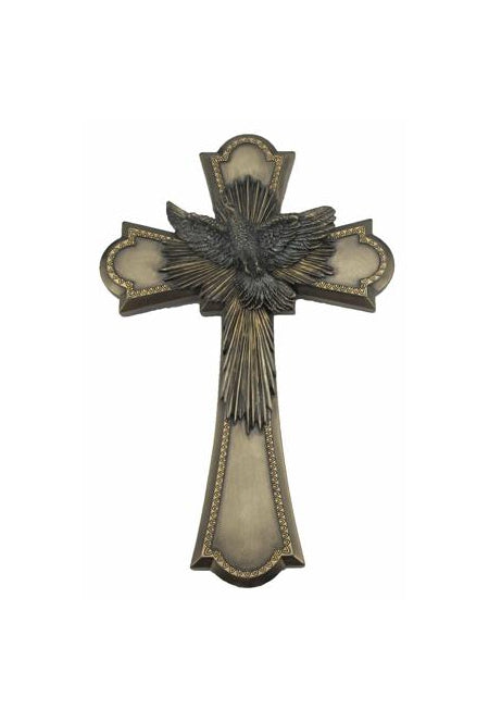 Holy Spirit Cross Lightly Hand-Painted Cold Cast Bronze 8-inch