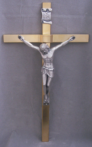 Crucifix With Gold Plated Cross And Silver Plated Corpus 11-inch