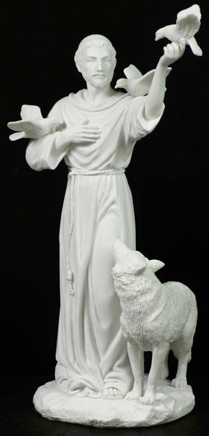Saint Francis With Animals- All White Resin 11-inch