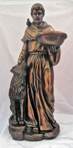 Saint Francis With Wolf In Cold-Cast Bronze 20-inch