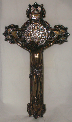 Saint Benedict Crucifix Hand-Painted Cold Cast Bronze 11-inch