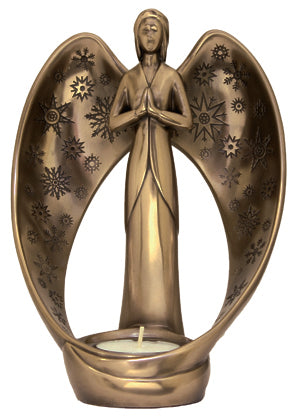 Genesis Modern Snow Angel With Tealight Shiny Cold Cast Bronze 7-inch